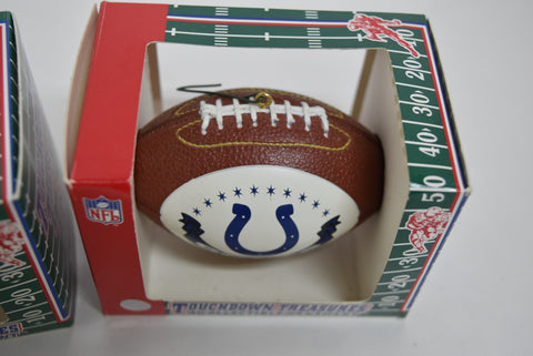 Set of 2 NFL Colts Touchdown Treasures Collectible Ornaments Holiday W/Packaging