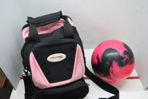 Columbia 300 White Dot Pink and Black Bowling Ball with Pink and Black Bag Used