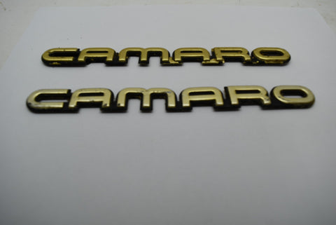82-89 Chevy Camaro Side Fender Emblem Badge Decal Logo Metal Gold on Black (set)