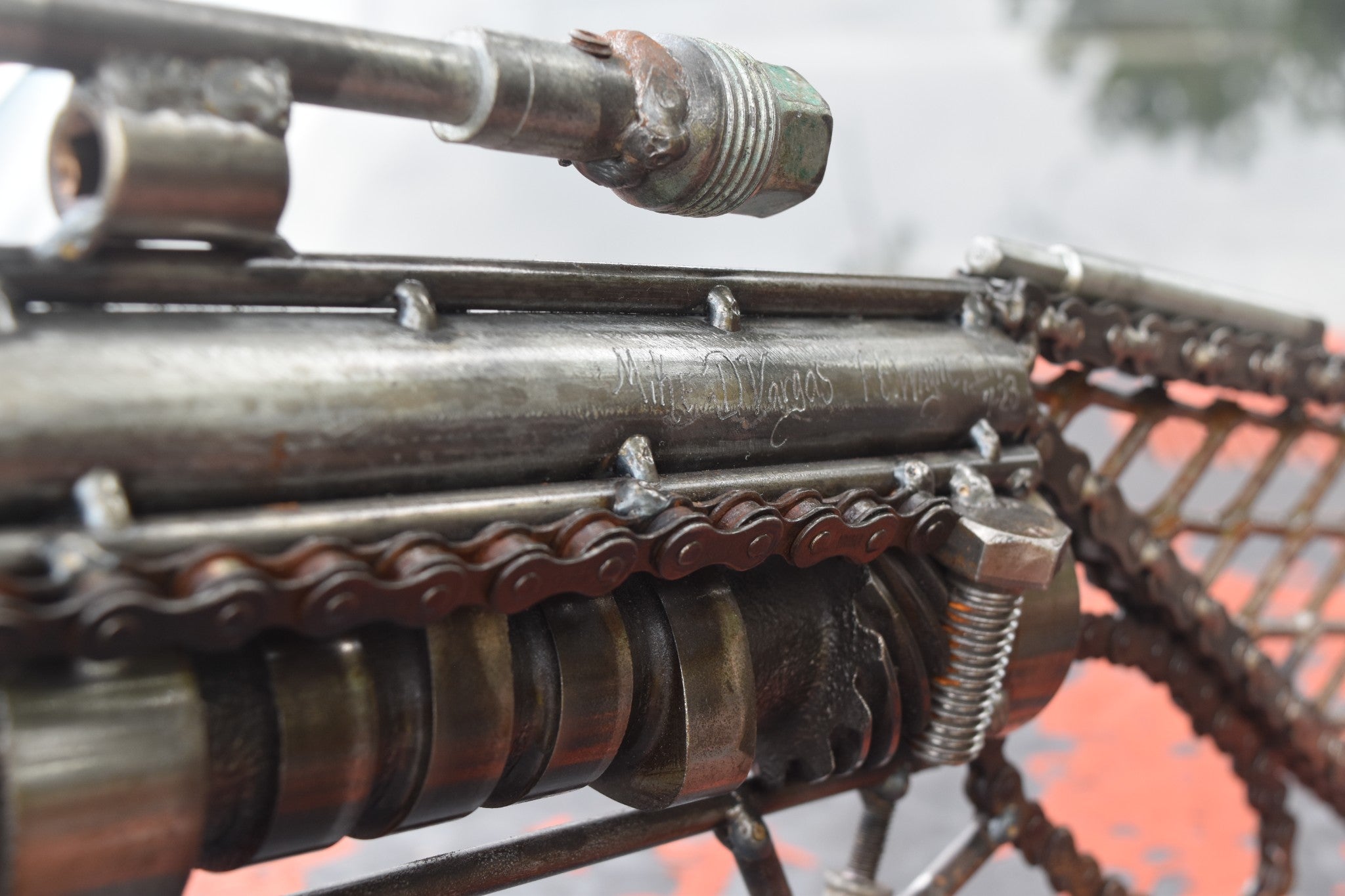 Scrap Metal Sculpture Welded Industrial Art Gun Rifle Chains Garage Ha ...
