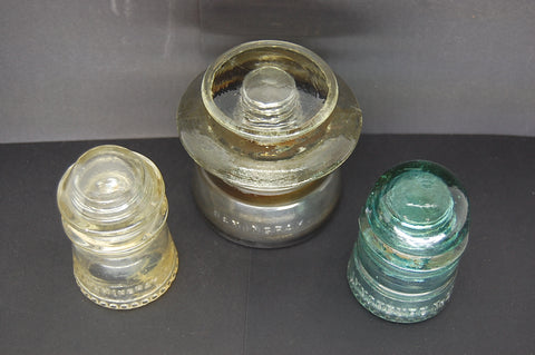 Lot Of 3 Insulators Hemingray Lynchburg Aqua Blue Clear Gray Collectible Decor