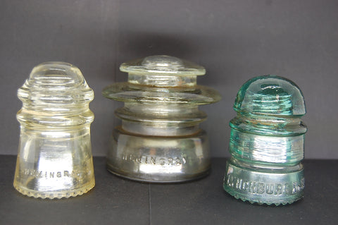Lot Of 3 Insulators Hemingray Lynchburg Aqua Blue Clear Gray Collectible Decor