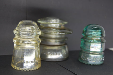 Lot Of 3 Insulators Hemingray Lynchburg Aqua Blue Clear Gray Collectible Decor
