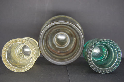 Lot Of 3 Insulators Hemingray Lynchburg Aqua Blue Clear Gray Collectible Decor