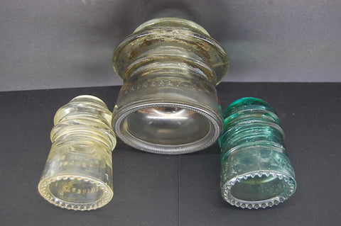 Lot Of 3 Insulators Hemingray Lynchburg Aqua Blue Clear Gray Collectible Decor