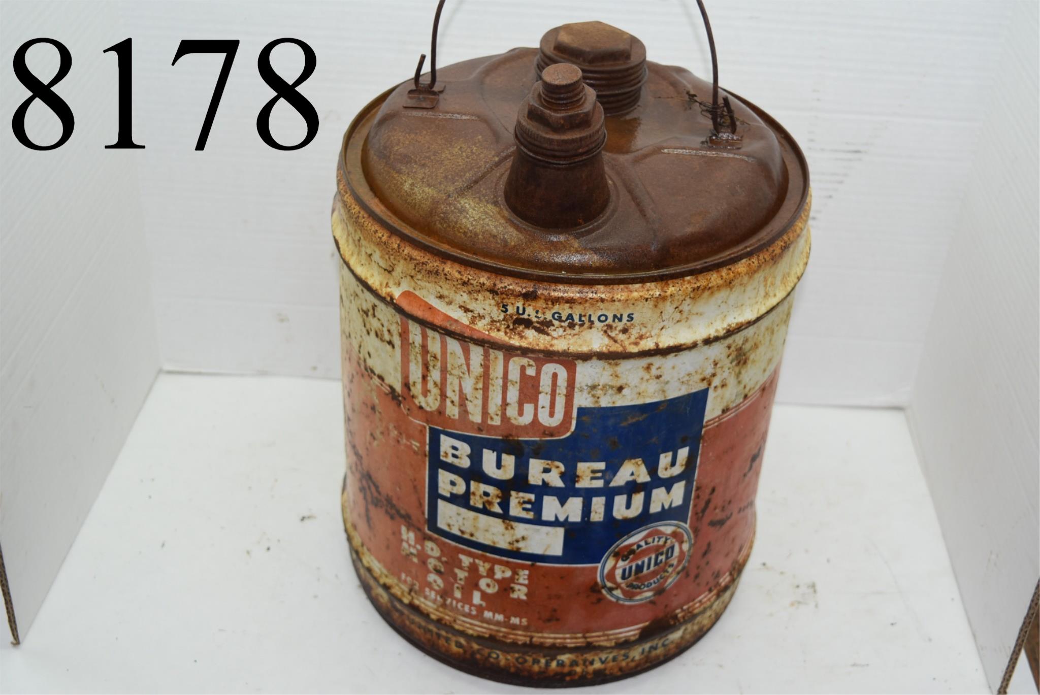 USA VINTAGE 1970s UNICO 5ガロン缶 VINTAGE UNICO BUREAU PREMIUM 5 GALLON MOTOR OIL CAN Old Man Cave