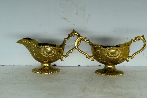Holiday Imports Made In Japan Crown Gold Gravy Boat Sugar Bowl Tarnish Protect