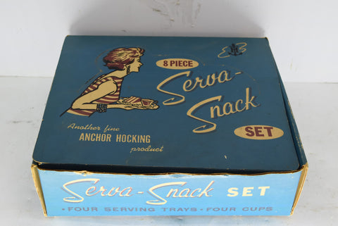1950's Anchor Hocking Serva-Snack Complete Set 8 Pieces Clear Glassware Trays