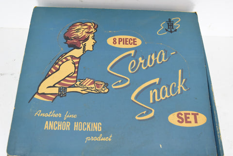 1950's Anchor Hocking Serva-Snack Complete Set 8 Pieces Clear Glassware Trays