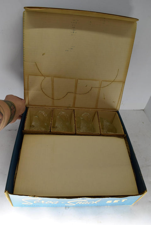 1950's Anchor Hocking Serva-Snack Complete Set 8 Pieces Clear Glassware Trays