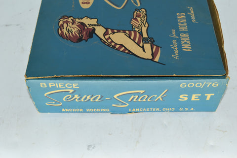 1950's Anchor Hocking Serva-Snack Complete Set 8 Pieces Clear Glassware Trays