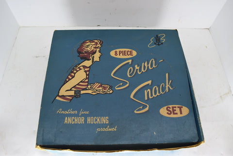1950's Anchor Hocking Serva-Snack Complete Set 8 Pieces Clear Glassware Trays
