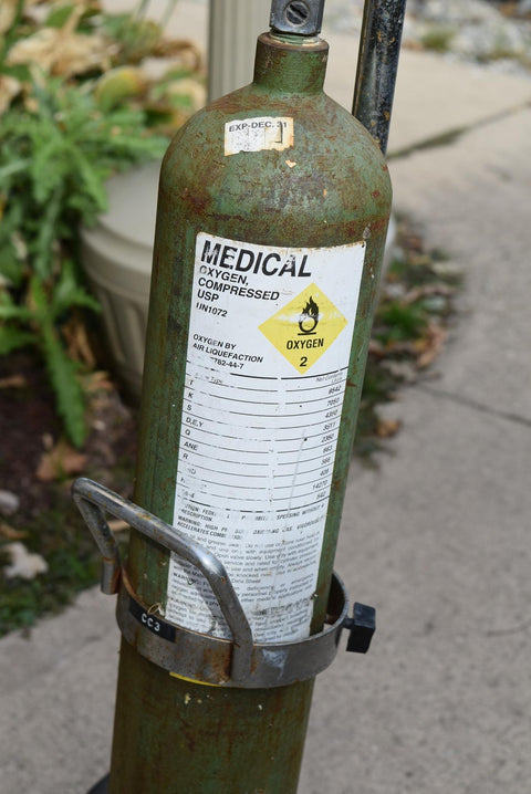Used Empty Steel Oxygen Tank With Rolling Cart Holder! Solid!