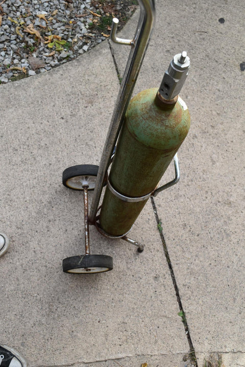 Used Empty Steel Oxygen Tank With Rolling Cart Holder! Solid!