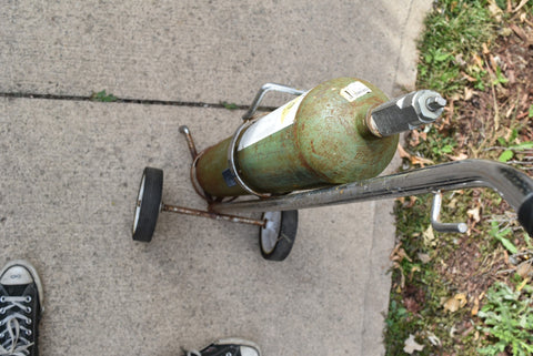 Used Empty Steel Oxygen Tank With Rolling Cart Holder! Solid!
