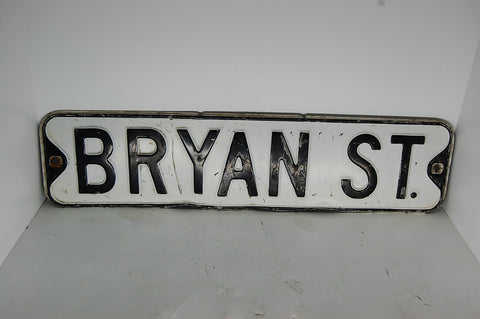 Vintage Street Sign Bryan Sreet Old Antique Embossed Metal 1930's 30's Decor