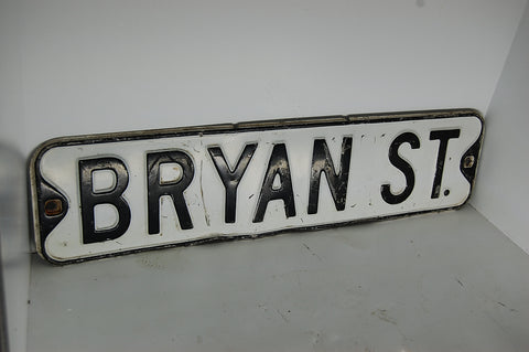 Vintage Street Sign Bryan Sreet Old Antique Embossed Metal 1930's 30's Decor