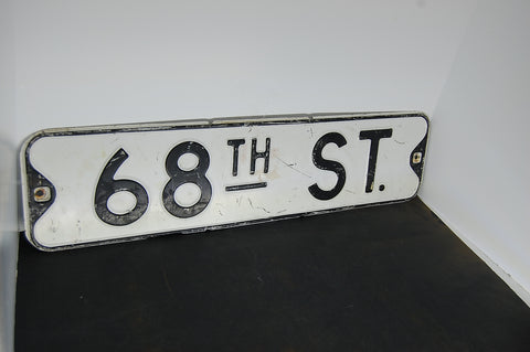 Vintage Street Sign 68TH STREET Old Antique Embossed Metal 1930's 30's Decor