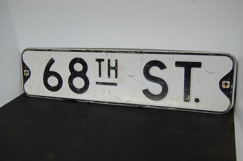 Vintage Street Sign 68TH STREET Old Antique Embossed Metal 1930's 30's Decor