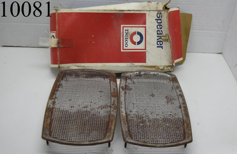 NOS 1964 1980 GM Rear Speaker Grille Cover Pair Grill Set of 2 IN BOX 4x10 Metal