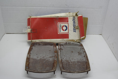 NOS 1964 1980 GM Rear Speaker Grille Cover Pair Grill Set of 2 IN BOX 4x10 Metal