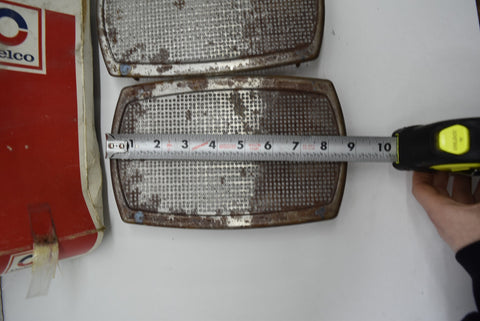 NOS 1964 1980 GM Rear Speaker Grille Cover Pair Grill Set of 2 IN BOX 4x10 Metal