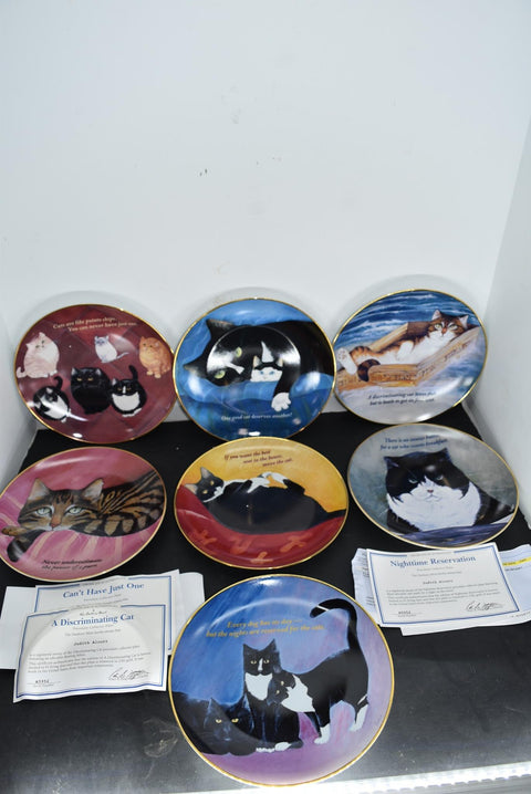 Set of 7 Danbury Mint Its A Cats World Collector Decor Plates Collectible W COA
