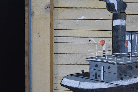Theodore Degroot Steamboat Lath Art Picture Wall Decor Tugboat Boat SIGNED Wood