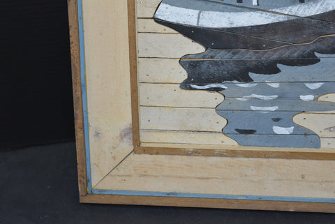 Theodore Degroot Steamboat Lath Art Picture Wall Decor Tugboat Boat SIGNED Wood