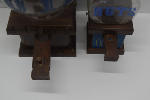 Vintage Carousel Nuts Dispenser Candy Oak Wood Pair Set Peanuts Rustic Decor