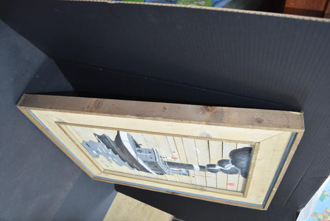 Theodore Degroot Steamboat Lath Art Picture Wall Decor Tugboat Boat SIGNED Wood