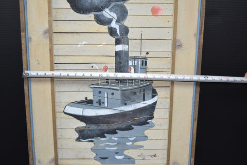 Theodore Degroot Steamboat Lath Art Picture Wall Decor Tugboat Boat SIGNED Wood