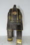 India Solid Wood Carved Elephant Bone Inlay Hammered Brass Statue Boho Decor