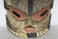Large Decorative Ghanaian Mask Solid Carved Wood Hammered Tin Seashell Inlay Art
