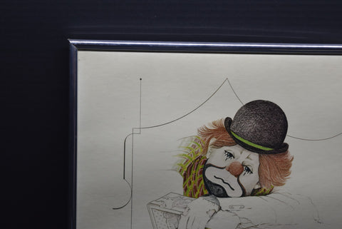 William Tara Clown Sketch Lithograph Vintage Print Wall Art Decor Drawing Framed