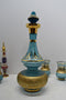 Vintage Gold Gilt Decanters with 6 Matching Shot Glasses Bohemian Glass Decor