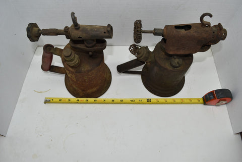 Lot of 2 Vintage Antique Blow Torch Gasoline Brass Copper Tools Garage Man Cave
