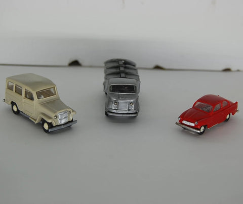 3 Vintage Anguplas Mini Toy Cars Jeep Wagon Skoda Octavia Sava Garbage Truck