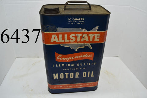 Vintage ALLSTATE Premium Motor Oil 10 Quarts Gas Station Metal Can Sign