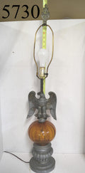 Vintage Metal Eagle Amber Glass Lamp HUGE Tested Working Collectible Decor