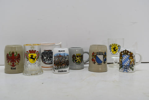 Lot of 8 Mini Steins German Collectibles Drink Ware Man Cave Beer Mug Shot Glass