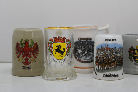 Lot of 8 Mini Steins German Collectibles Drink Ware Man Cave Beer Mug Shot Glass
