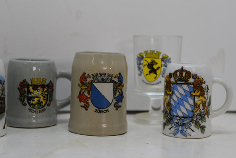 Lot of 8 Mini Steins German Collectibles Drink Ware Man Cave Beer Mug Shot Glass