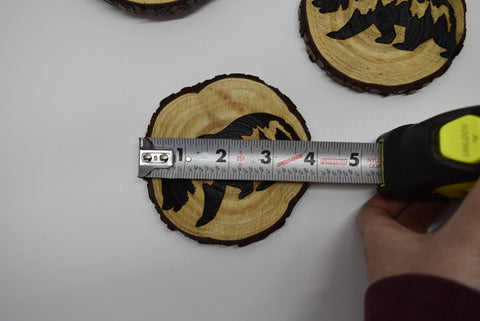 4 Wood Burned Rustic Cabin Bear Coasters Raw Live Edge Wooden Natural Man Cave