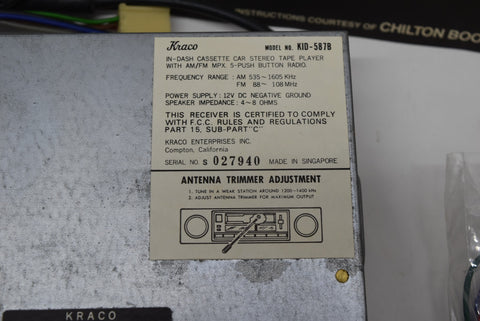 KID-587B Kraco Cassette Player In / Under Dash Stereo Radio NOS Open Box AM FM