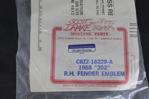 1968 Ford Mustang OEM Pony Grille Emblem + Pair 302 Fender Emblem LH RH 68