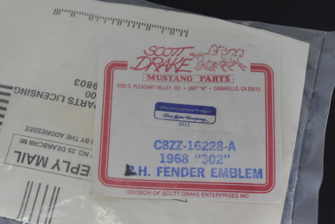 1968 Ford Mustang OEM Pony Grille Emblem + Pair 302 Fender Emblem LH RH 68