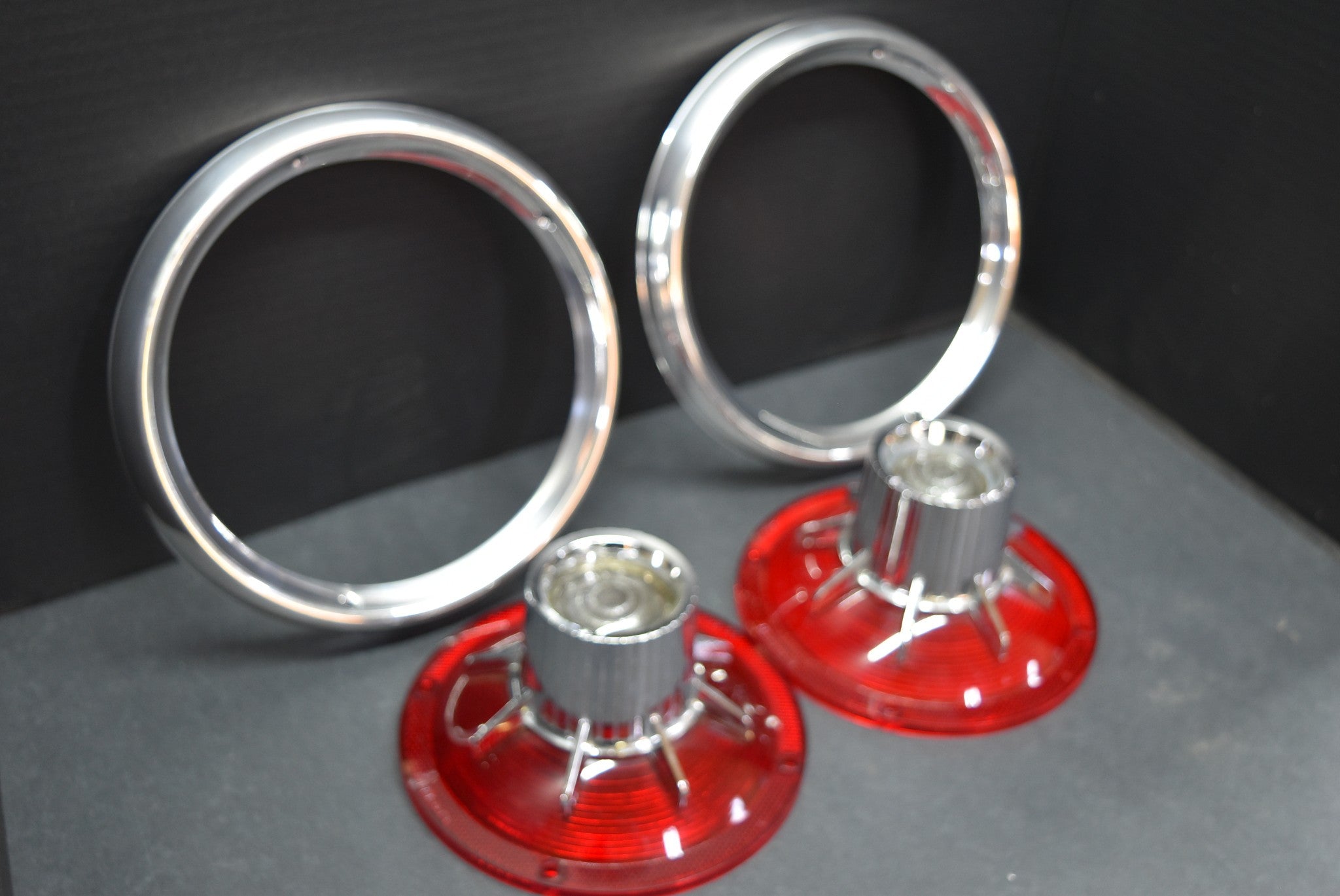 1964 Ford Galaxie 500 Tail Lights Pair Lenses & Trim Rings Restored 64