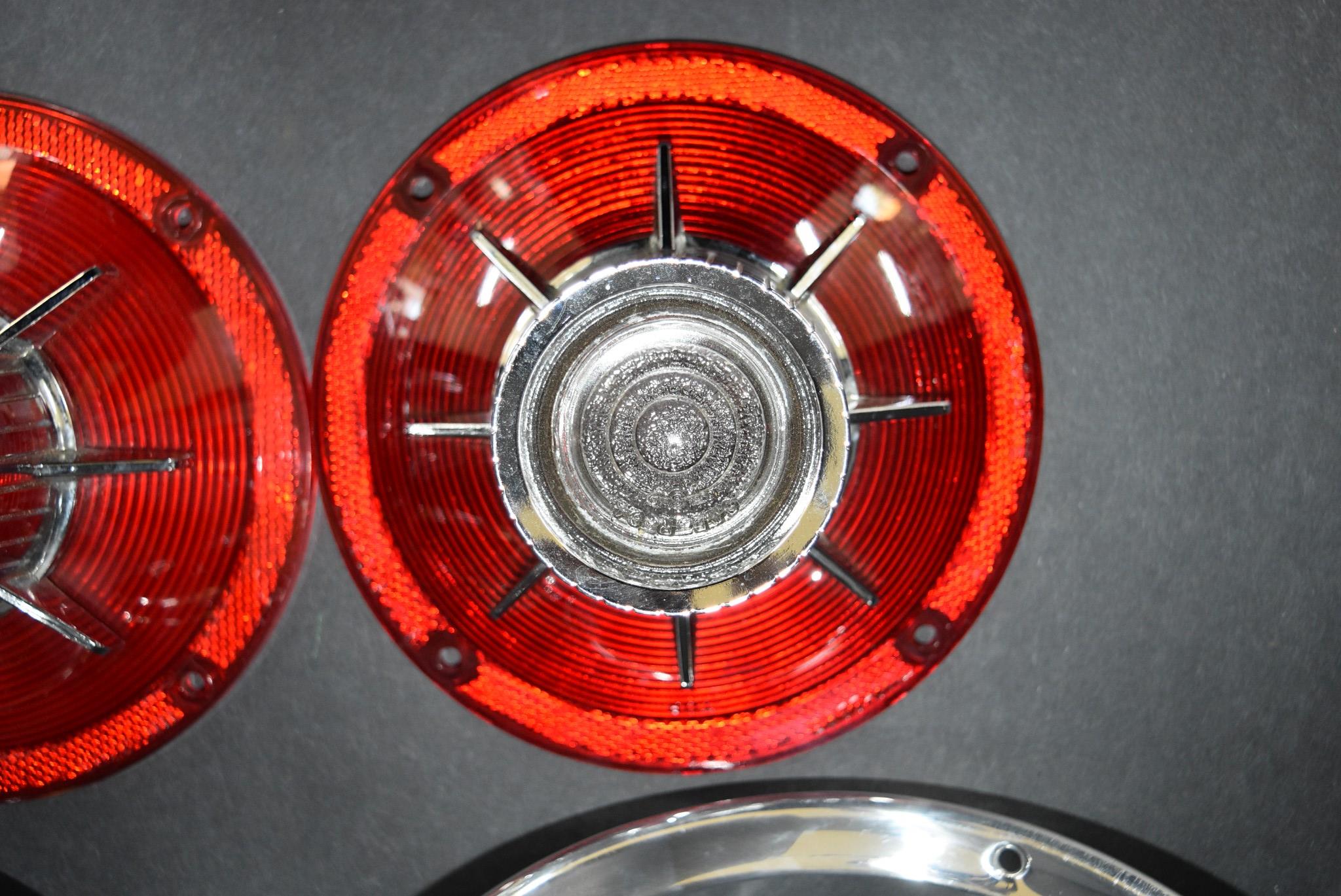 1964 Ford Galaxie 500 Tail Lights Pair Lenses & Trim Rings Restored 64