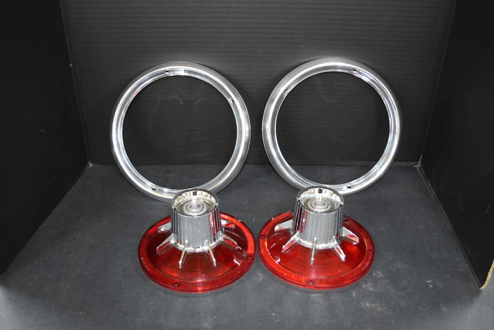 1964 Ford Galaxie 500 Tail Lights Pair Lenses & Trim Rings Restored 64